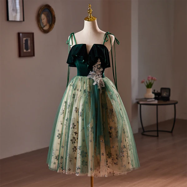 dark green flower dress Mother Of The Bride Dress Emerald Green A-Line Lace Sleeves V-Neck Long Chiffon Mother Of The Bride Dress