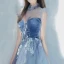 Chic / Beautiful Sky Blue Prom Dresses 2022 A-Line / Princess High Neck Beading Pearl Sequins Lace Flower Sleeveless Floor-Length / Long Formal Dresses