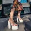 Unique Noire Cocktail Sandales Femme 2022 Bride Cheville 14 cm Talons Épais Peep Toes / Bout Ouvert Sandales Femme Talons Hauts