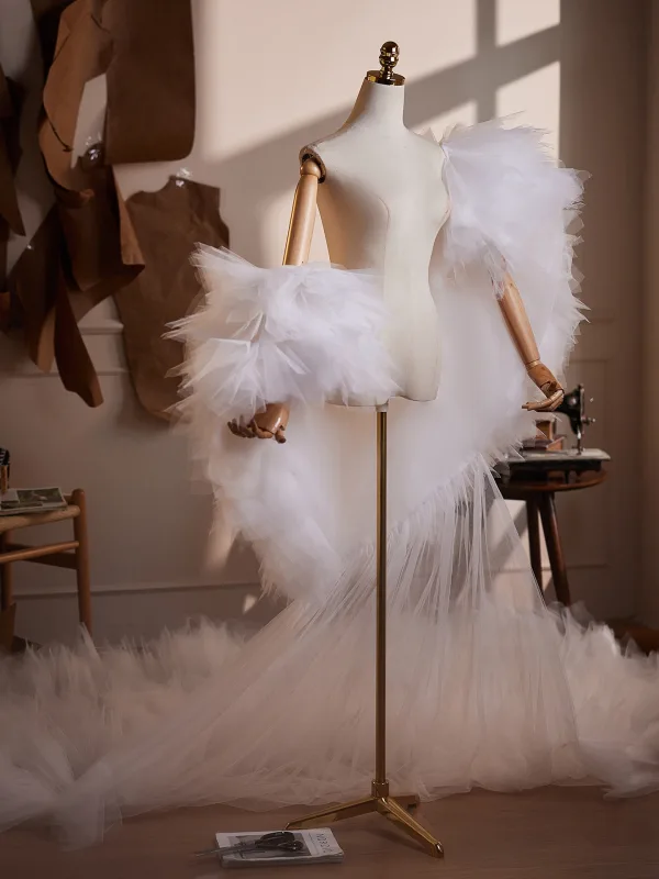Éthéré Blanche Volants Fait main Soirée Tulle châle 2026