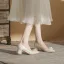 Elegante Ivory / Creme Ball Applikationen Pumps 2023 Satin 5 cm Thick Heels Spitzschuh Pumps Hochhackige