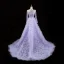 Luxe Charmant Lavande Fait main Perlage Faux Diamant Percé Robe De Soirée 2023 Trompette / Sirène Encolure Dégagée Manches Longues Tribunal Train Soirée Robe De Ceremonie