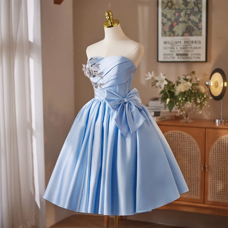 slim fit dress slacks A-Line V Neck Light Blue Short Homecoming Dresses Sky Blue / 00 main image 1