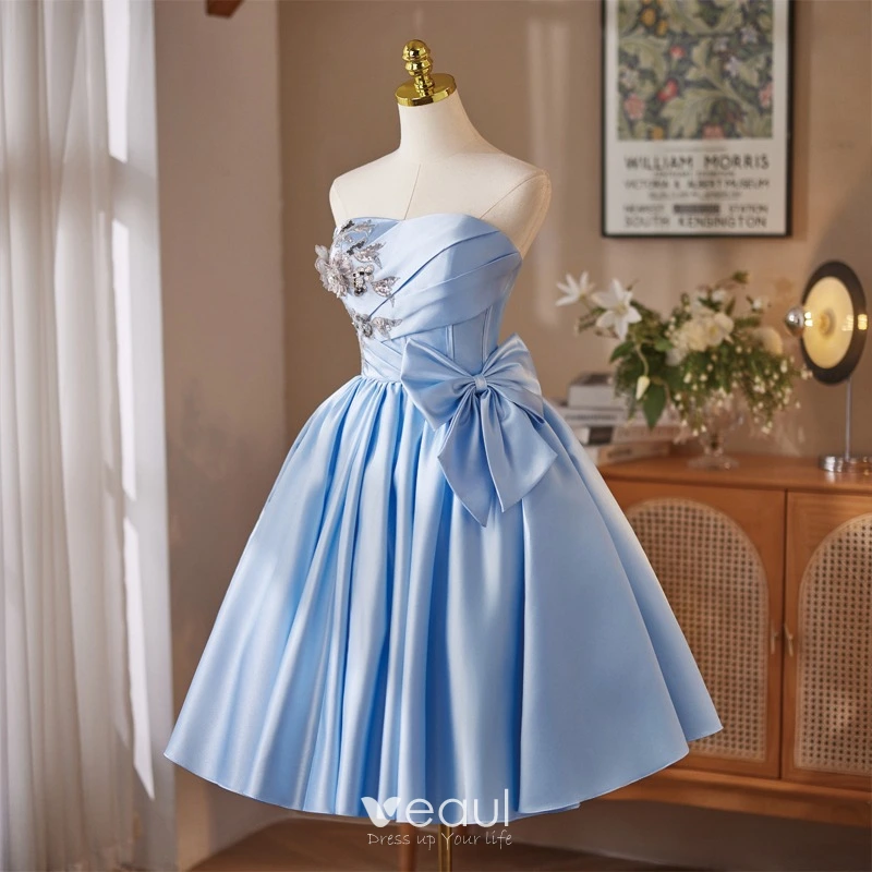 Charming Sky Blue Beading Sequins Lace Flower Homecoming Short Graduation Dresses 2025