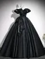 Elegant Black Bow Prom Dresses 2026 Ball Gown Off-The-Shoulder Short Sleeve Backless Floor-Length / Long Formal Dresses