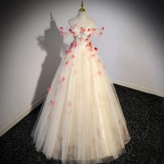Flower Fairy Champagne Prom Dresses 2023 A Line Princess Crossed Straps Engagement Tulle Formal Dresses