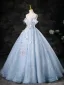 Bling Bling Sky Blue Beading Appliques Sequins Prom Dresses 2025 Ball Gown Off-The-Shoulder Sleeveless Backless Floor-Length / Long Formal Dresses