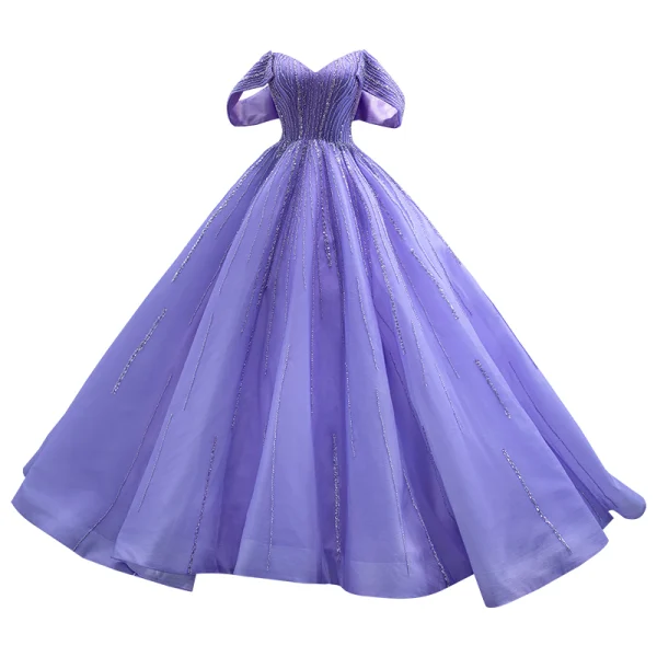 High End Lavendel Perlenstickerei Pailletten Ballkleider 2023 Ballkleid Bandeau Ärmellos Rückenfreies Sweep / Pinsel Zug Festliche Kleider