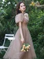 Chic / Belle Rougissant Rose Anniversaire Robe De Fête 2022 Princesse Encolure Carrée Gonflée Manches Courtes Dos Nu Longue Robe De Ceremonie