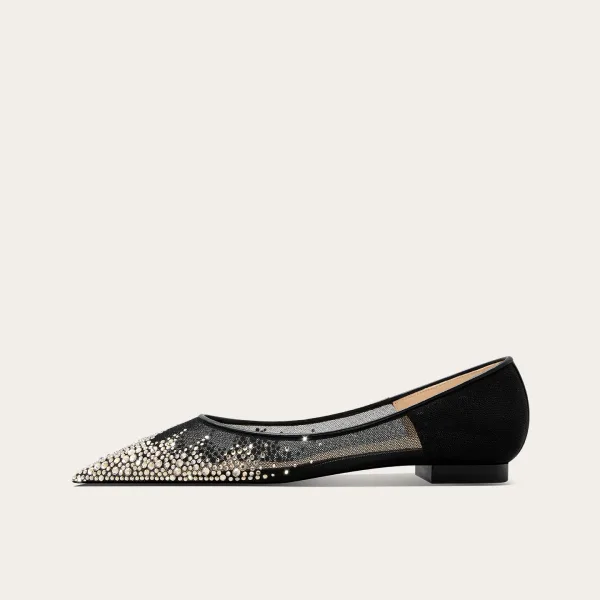 Uroczy Czarne Bal Skórzany Rhinestone Płaskie Szpiczaste Buty Damskie 2025
