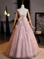 Luxury / Gorgeous Blushing Pink Sequins Appliques Prom Dresses 2025 Ball Gown Strapless Sleeveless Backless Floor-Length / Long Prom Formal Dresses