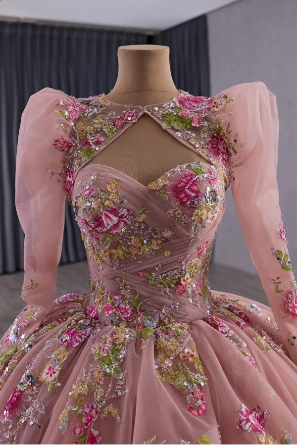 Luksus Rødmende Rosa Håndlaget Beading Paljetter Blonder Blomst Ballkjoler 2025 Ballkjole Kjæreste Uten Ermer Ryggløse Domstol Tog Formelle Kjoler