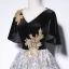 Élégant Noire Perlage Paillettes Impression Robe De Bal 2022 Princesse V-Cou Manches Courtes Dos Nu Longue Promo Robe De Ceremonie