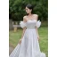 Elegant Ivory Satin Wedding Dresses 2023 A-Line / Princess Off-The-Shoulder Puffy Short Sleeve Backless Court Train Wedding