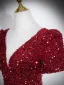 Éclatant Bordeaux Paillettes Robe De Soirée 2026 Princesse V-Cou Manches Courtes Dos Nu Longue