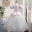 Charmant Rougissant Rose Paillettes Anniversaire Robe Ceremonie Fille 2022 Robe Boule Encolure Carrée Gonflée Manches Courtes Dos Nu Perle Faux Diamant Longue Robe Ceremonie Fille