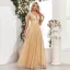 Chic / Beautiful Ocean Blue Lace Flower Sequins Evening Dresses 2024 A-Line / Princess V-Neck Sleeveless Backless Floor-Length / Long Evening Party Formal Dresses