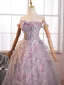 Flower Fairy Blushing Pink Star Sequins Multi-Colors Appliques Prom Dresses 2025 Ball Gown Off-The-Shoulder Sleeveless Backless Floor-Length / Long Formal Dresses