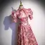 Fantaisie Bordeaux Impression Perle Robe De Soirée 2022 Princesse Satin Col Haut Gonflée Manches Courtes Dos Nu Longue Soirée Robe De Ceremonie