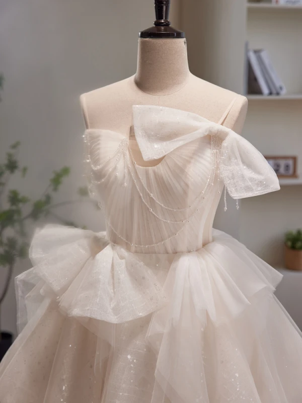 Sexy Ivoire Paillettes Perlage Perle Robe De Fête 2023 Bustier Noeud Sans Manches Dos Nu Longue Cocktail Soirée Robe De Ceremonie