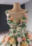 High End Blumenfee Champagner Spitze Blumen Applikationen Ballkleider 2024 Ballkleid Rundhalsausschnitt Ärmellos Rückenfreies Kathedrale Schleppe Ball Festliche Kleider