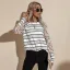 Fancy Women White Stripe Sweatshirts 2021 Scoop Neck Loose Cotton Casual Fall Winter Polka Dot Long Sleeve Tops