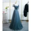 Chic / Beautiful Ink Blue Prom Dresses 2022 A-Line / Princess Off-The-Shoulder Puffy Short Sleeve Backless Bow Floor-Length / Long Formal Dresses