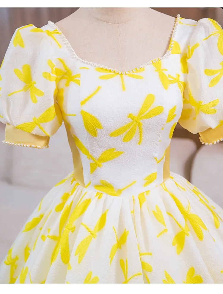 open lace back dress Short Tulle Yellow Prom Dresses with Sweetheart Neckline – loveangeldress main image 0