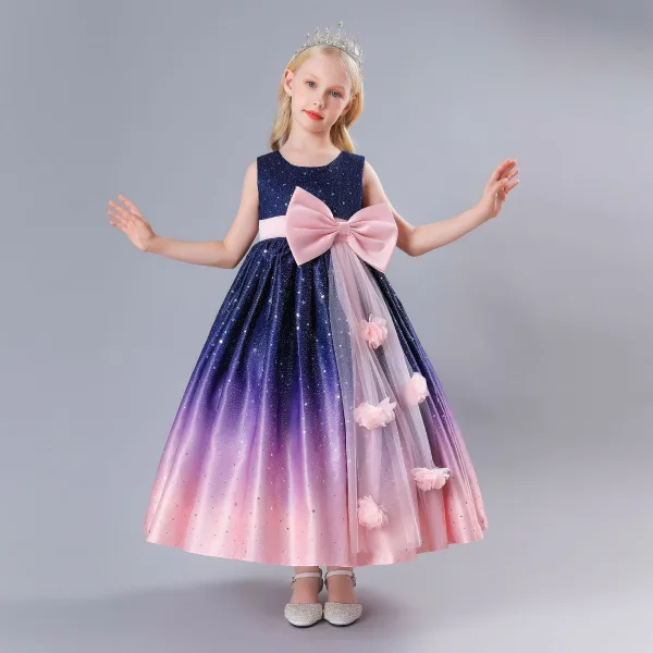 Chic / Beautiful Burgundy Sequins Appliques Birthday Flower Girl Dresses 2023 A-Line / Princess Sleeveless Bow Sash Floor-Length / Long Flower Girl Dresses