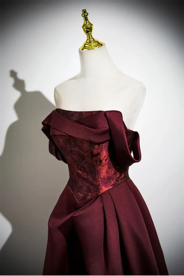 Vintage / Retro Burgundy Prom Dresses 2025 A-Line / Princess Strapless Sleeveless Backless Floor-Length / Long Prom Formal Dresses