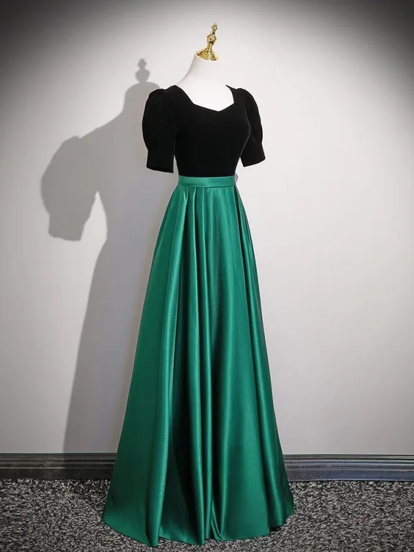 Elegant Dark Green Prom Dresses 2026 A-Line / Princess Square Neckline  Short Sleeve Backless Floor-Length / Long Formal Dresses