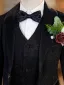 Schwarz 6 Stück Lange Ärmel Hochzeit Anzüge Jungs 2024 Schulterschmuck Mantel Hose Hemd Krawatte Weste