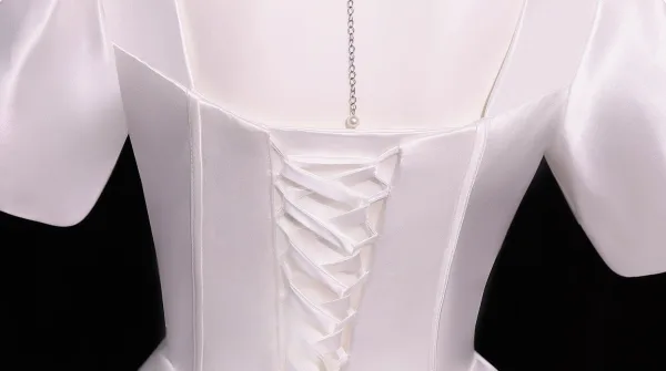 Vintage / Retro Ivory Pearl Appliques Prom Dresses 2026 Ball Gown Scoop Neck Short Sleeve Backless Floor-Length / Long Formal Dresses