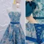 Blumenfee Blau Drucken Ballkleider 2022 A Linie Bandeau Ärmellos Rückenfreies Stoffgürtel Lange Festliche Kleider