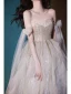 Sexy Charmant Champagne Paillettes Robe De Bal 2022 Princesse Bustier Noeud Sans Manches Dos Nu Longue Promo Robe De Ceremonie