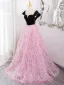 Chic / Beautiful Candy Pink Tassel Prom Dresses 2024 Ball Gown Square Neckline Short Sleeve Backless Floor-Length / Long Prom Formal Dresses