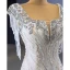Luxe Blanche Perlage Gland Faux Diamant Paillettes Volants en Cascade Robe De Mariée 2023 Trompette / Sirène Encolure Carrée Sans Manches Dos Nu Chapel Train Mariage