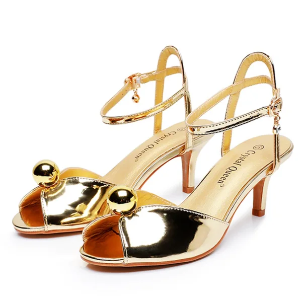 Sexy Gold Evening Party Womens Sandals 2024 Ankle Strap 6 cm Stiletto Heels Open / Peep Toe Sandals High Heels