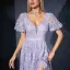 Chic / Belle Lavande En Dentelle Fleur Robe De Bal 2025 Princesse V-Cou Manches Courtes Dos Nu Longue Promo Robe De Ceremonie