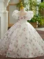 Flower Fairy White Star Sequins Printing Birthday Flower Girl Dresses 2023 Ball Gown Scoop Neck Puffy Short Sleeve Floor-Length / Long