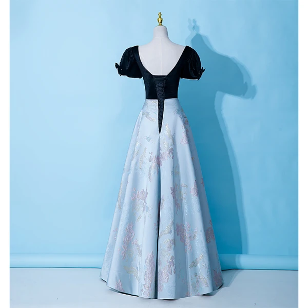 Audrey Hepburn Style Black Velour Evening Dresses 2023 A-Line / Princess Square Neckline Short Sleeve Backless Floor-Length / Long Evening Party Formal Dresses