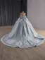 High-end Grey Beading Pearl Sequins Quinceañera Prom Dresses 2025 Ball Gown Square Neckline Short Sleeve Backless Court Train Formal Dresses