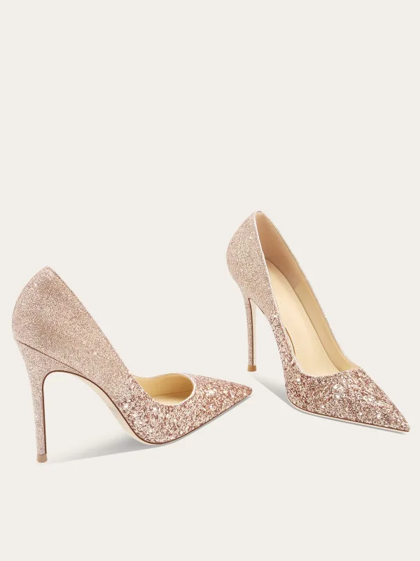 Scintillantes Champagne Soirée Paillettes Escarpins 2026 Cuir 10 cm Talons Aiguilles À Bout Pointu Talons Hauts