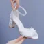 Elegante Weiß Spitze Blumen Brautschuhe 2024 Knöchelriemen 7 cm Thick Heels Peeptoes Hochzeit Sandaletten Hochhackige
