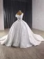 High End Weiß Handgefertigt Perlenstickerei Pailletten Applikationen Brautkleider / Hochzeitskleider 2025 Ballkleid One-Shoulder Ärmellos Rückenfreies Hof-Schleppe