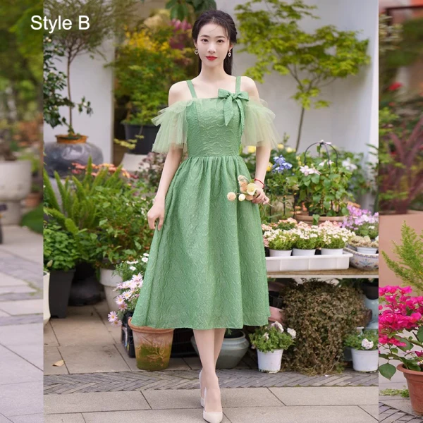 Modest / Simple Sage Green Bridesmaid Dresses 2023 A-Line / Princess Short Sleeve Backless Tea-length Bridesmaid Dresses