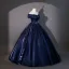 Vintage / Retro Navy Blue Prom Dresses 2026 Ball Gown Off-The-Shoulder Short Sleeve Backless Floor-Length / Long Formal Dresses