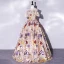 Fancy Champagne Lace Flower Prom Dresses 2022 Ball Gown Off-The-Shoulder Short Sleeve Backless Floor-Length / Long Prom Formal Dresses