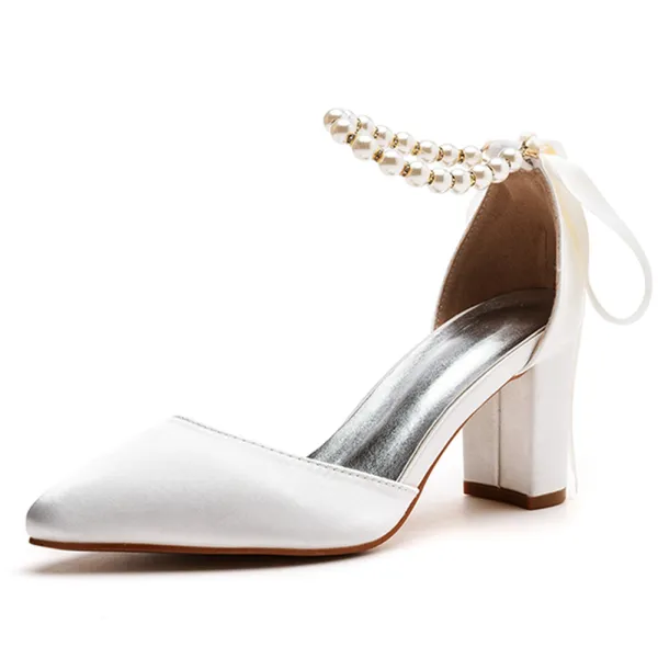 Zapatos de novia de boda para mujer, 4.3 in, elegantes sandalias de hebilla  de aguja puntiagudas con cuentas de perlas, zapatos de dama de honor para