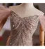 Haut de Gamme Charmant Champagne Perlage Paillettes Robe De Soirée 2025 Trompette / Sirène De l'épaule Manches Courtes Dos Nu Train De Balayage Soirée Robe De Ceremonie